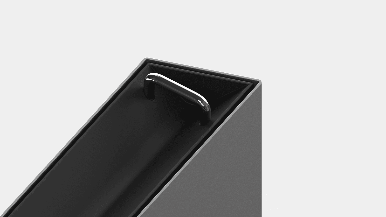 High-polish stainless handle against the matte black anodized top of Studio Pro